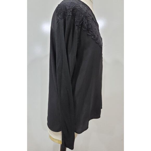 Ann Taylor Black Lace Sheer Vneck Long Sleeve Blouse Keyhole Back Size Large - Picture 5 of 7
